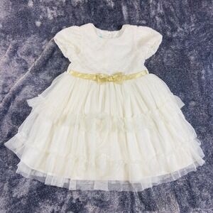 Nannette Baby Girl Cream with Gold Bow Holiday Party Flower Girl Dress 24 months